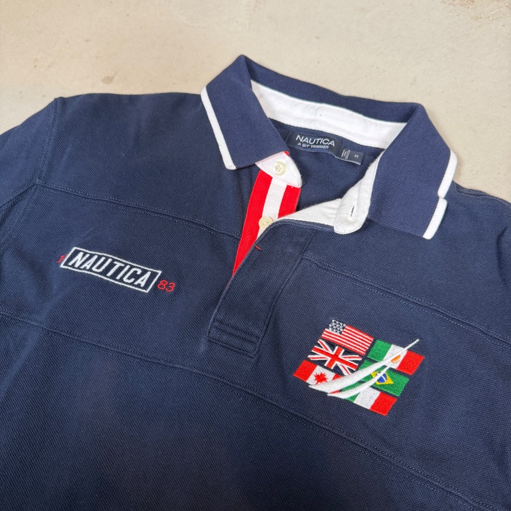 Nautica Mens Navy‎ Blue chief keef Flag Logo Pique Polo Shirt Medium - Picture 2 of 5